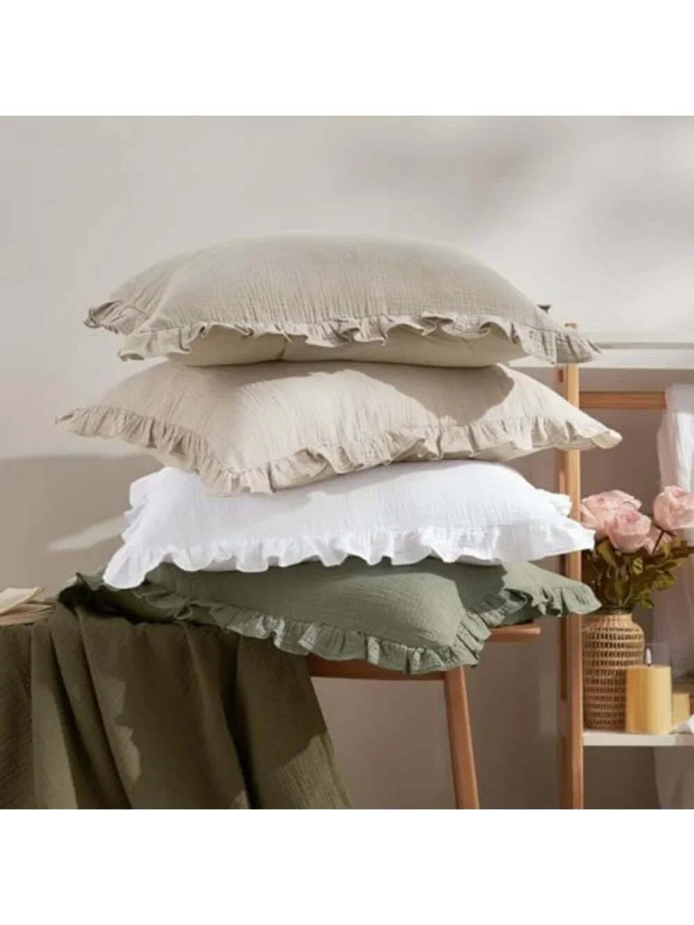 Soft Cotton Muslin Ruffle Euro Sham Covers 26